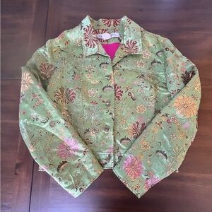 VTG Night Lights Floral Brocade Jacket Sage Green & Metallic Size M EUC